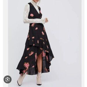 Free People Birdie Black Floral Wrap Dress size 12